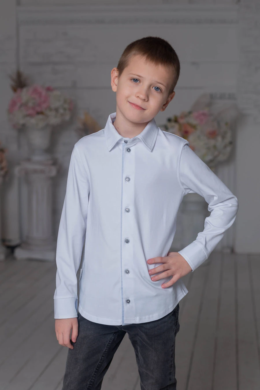 Knitted shirt for boys of school age group and teenagers