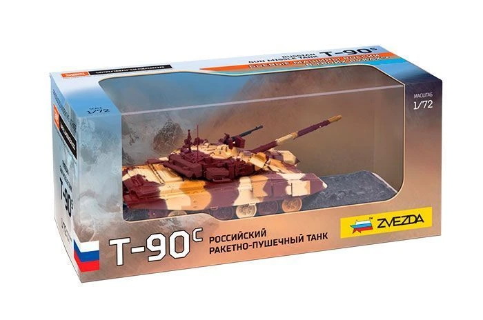 Assembled model Russian T-90S missile and cannon tank