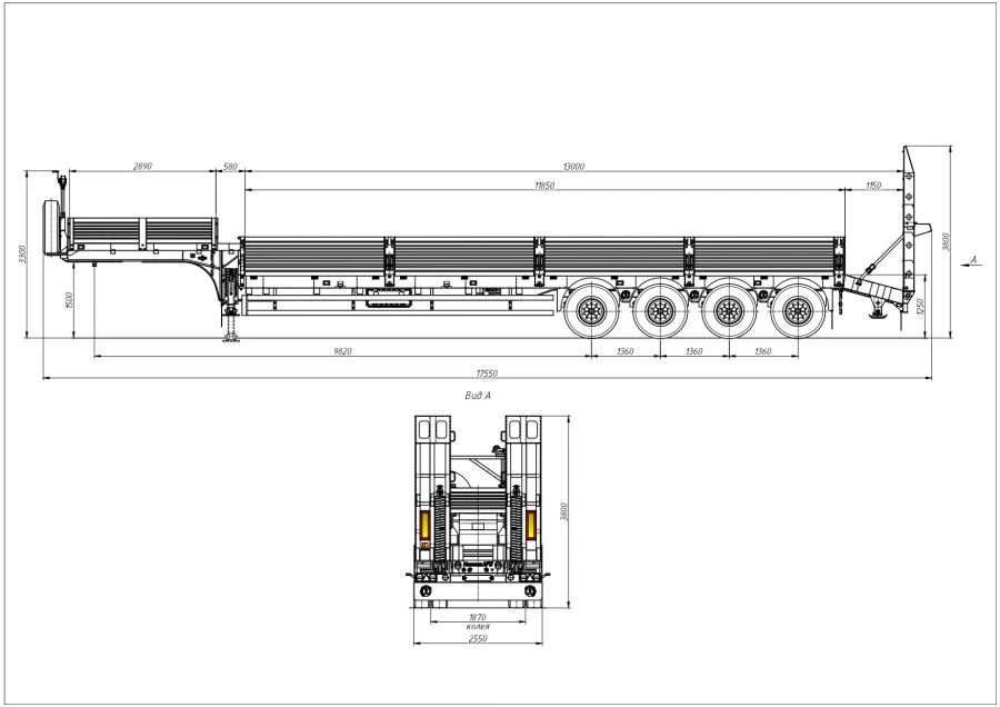 Semitrailer 98132B (loading space design - supporting frame, platform, sides, gangway)