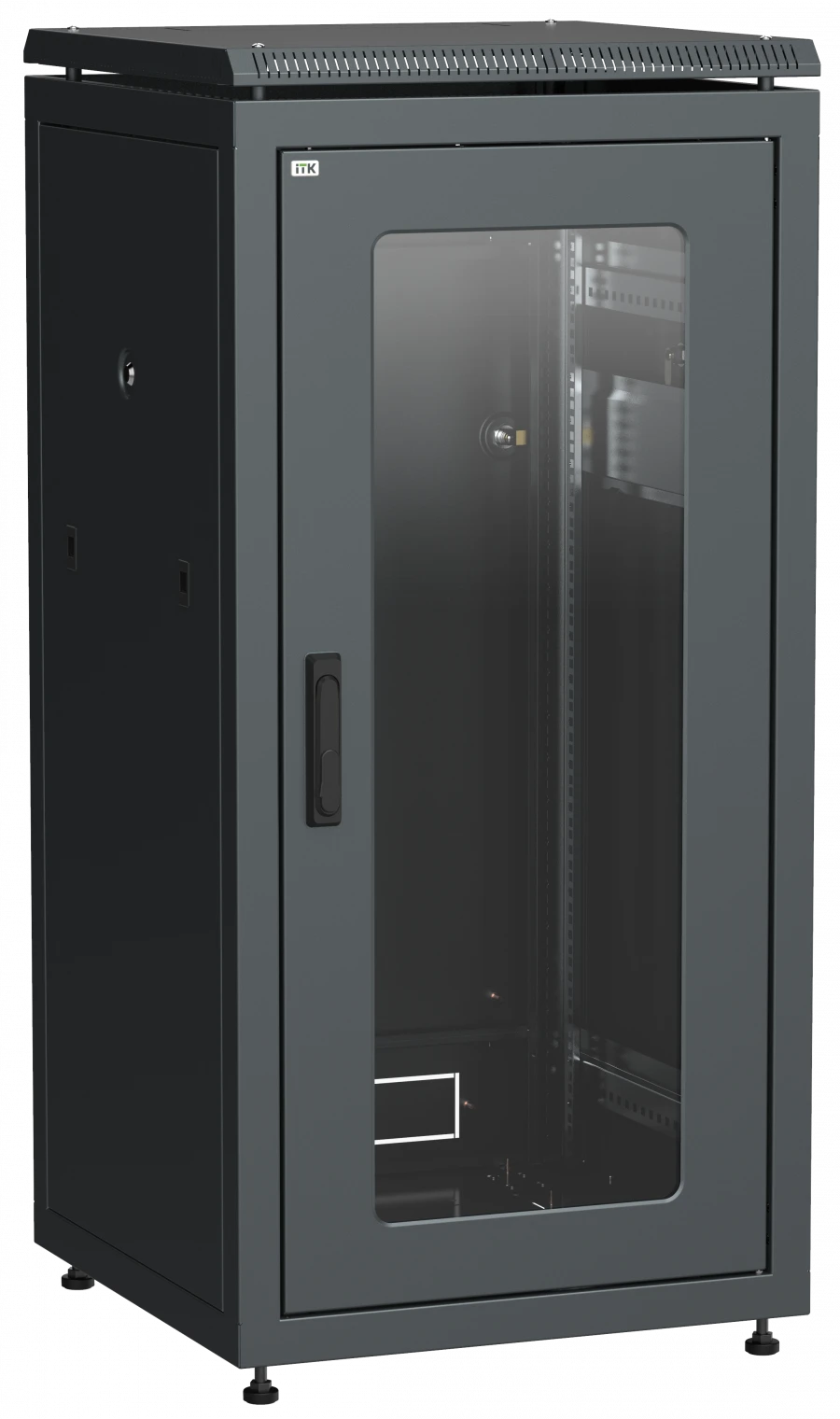 LN05-28U66-G ITK Network cabinet 19" LINEA N 28U 600x600 mm glass front door black