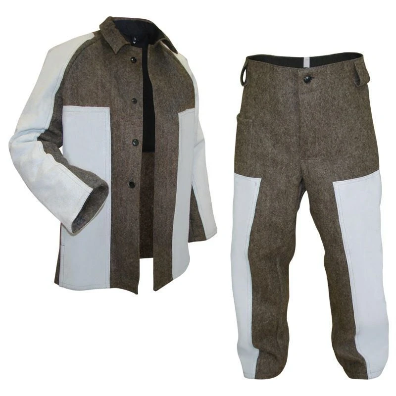 Men's suit model 185 against high temperatures and mechanical influences, of woollen cloth OP with leather overlays