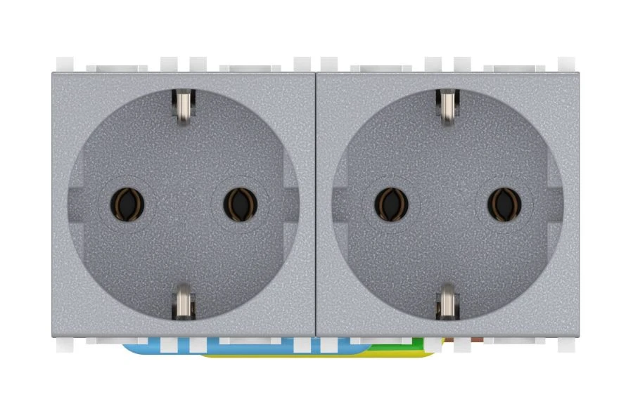 CADUCEUS ALING Experience Double flush-mounted socket outlet with grounding, without centre screw, 2x16A, 250V~, 2x2M,