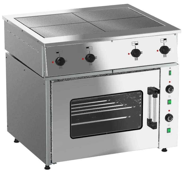 Cooking cooker, electric PE-0,48Mt-021 with a griddle cabinet (4 burners with heating elements, heat chamber of the cabinet made
