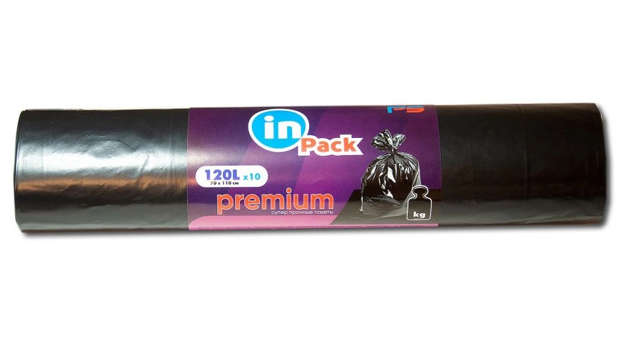 LDPE waste bags 120l 50 micron 10pcs/roll black 70x110cm, premium_KZN