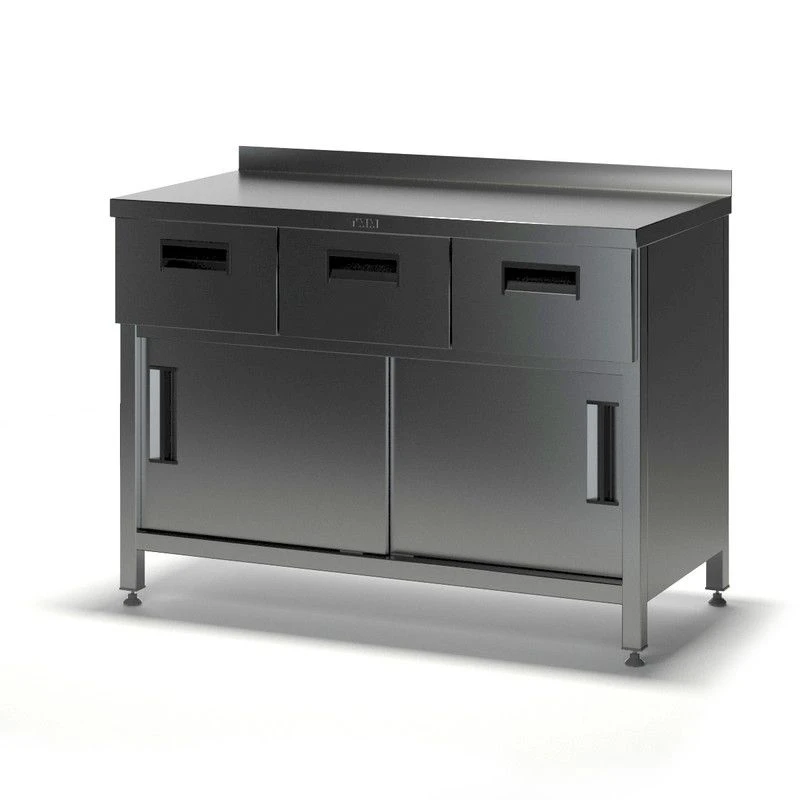 SGDK-2 pedestal table with doors and drawers (stainless steel), with board