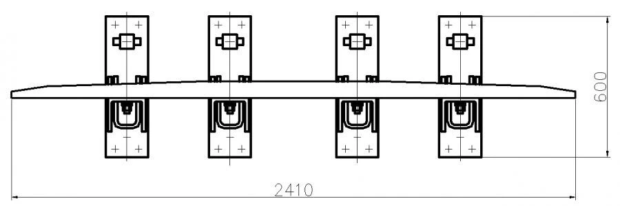 Counter rail of SP850 profile with complete set of pads with stop and fastenings (for SP t. R50 m. 1/6 pr. 1581) project MP380.0