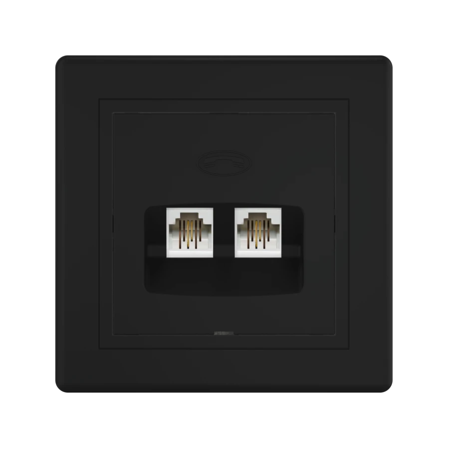 CADUCEUS ALING PRESTIGE Flush-mounted double telephone socket 2xRJ12 6P2C, black (soft touch), art. 611.?1?1?1