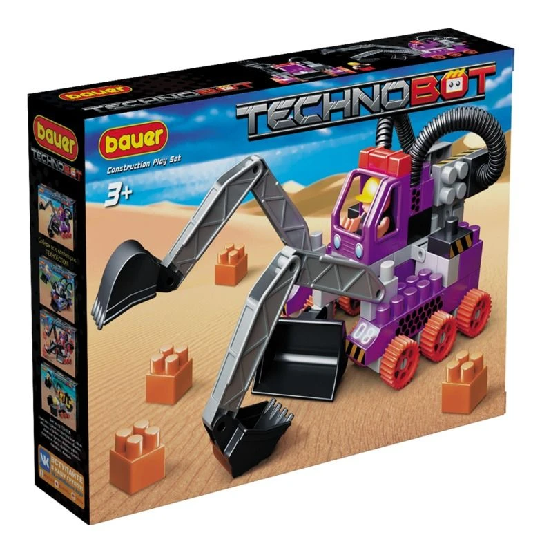 Bauer children's developmental toy "Technobot" series, set with robot and pilot in a box (colour purple, grey, black)