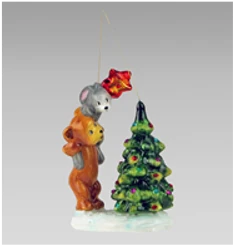 Handmade glass Christmas tree toy "Bear and hare decorating the Christmas tree"
