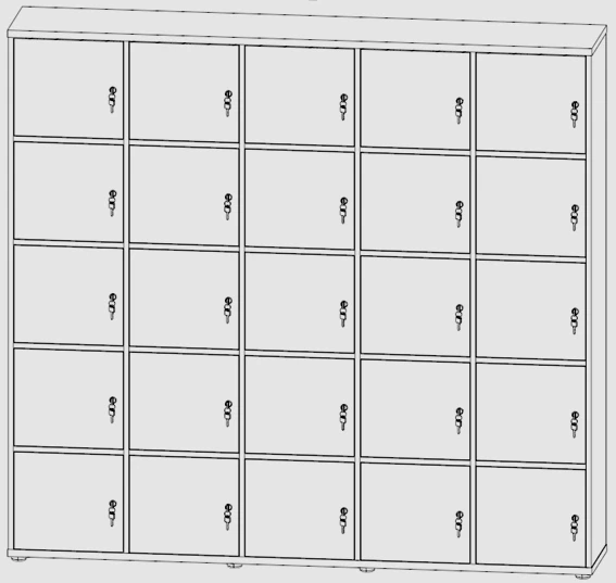 25-drawer locker (5x5 doors) with stopper and conventional lock, Art. No. EVL436
