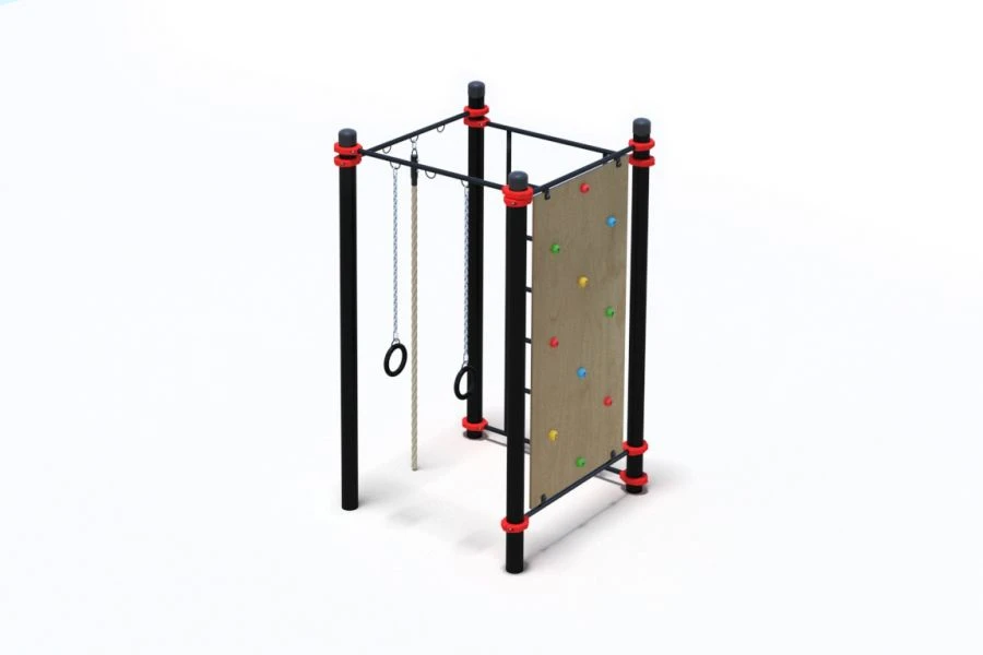 Complex with rope, rings, buffet wall and climbing wall