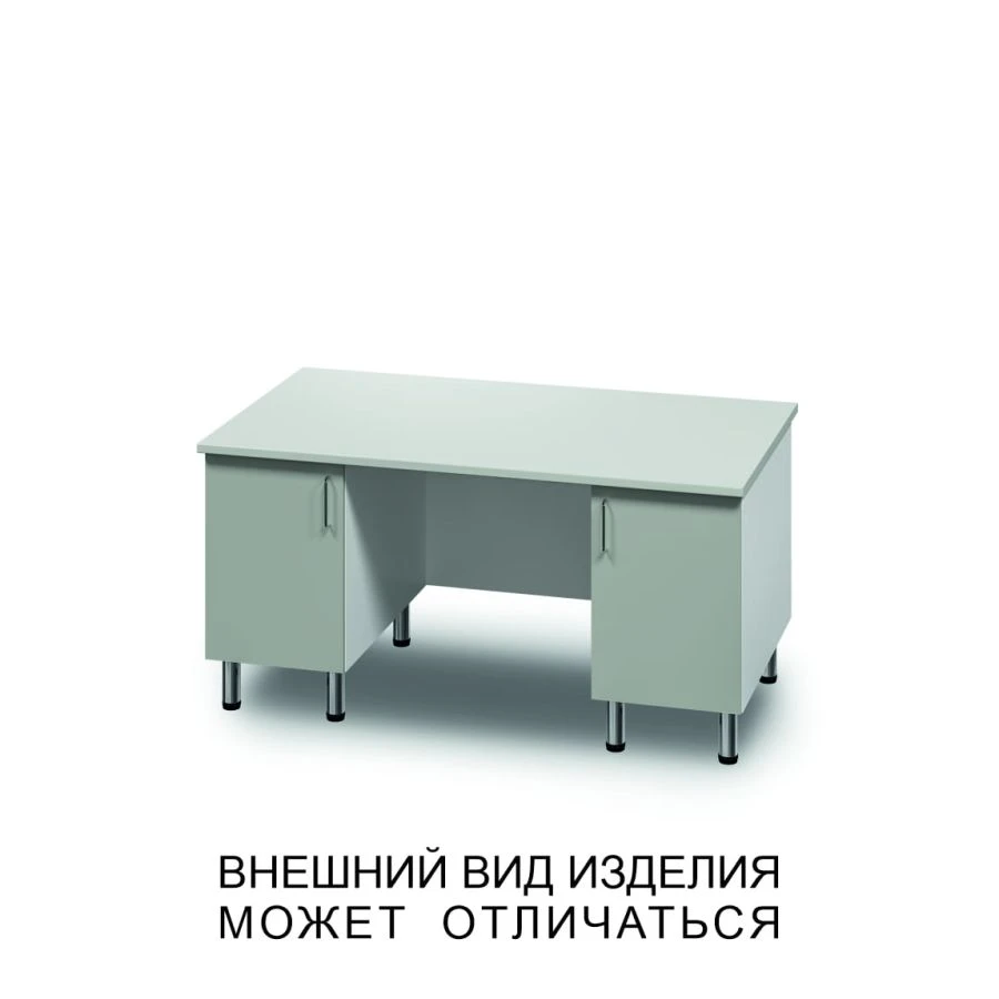 Two-desk unit with swinging doors and screen