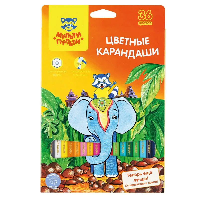Coloured pencils Multi-Pulti "Coon in India", 36-colour, sharpened, cardboard, europodweight