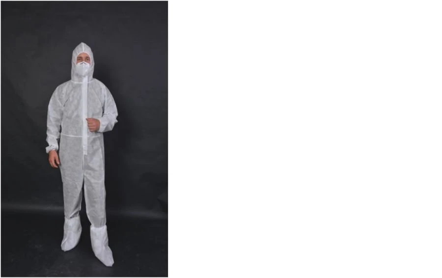 Insulating suit "Protection+" according to TU 32.50.50-006-0069689210-2020 disposable, with shoe covers, made of non-woven mater