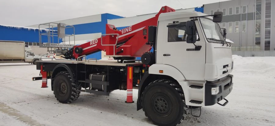 Self-propelled boom lift PSS-131.22E 58V-TV on chassis KAMAZ 43502 "RED MACHINE"