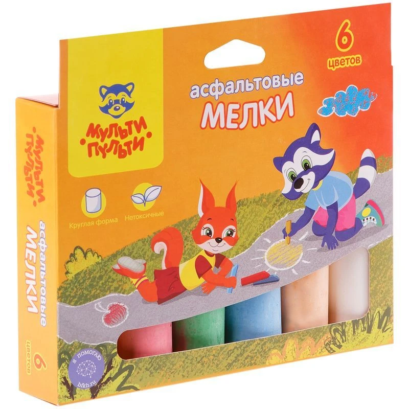 Multi-Pulti" coloured asphalt crayons, 6 colours, round shape