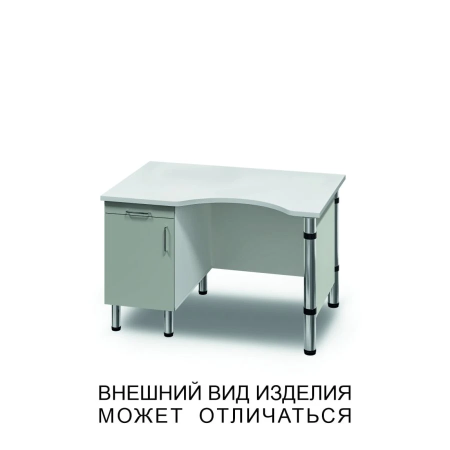Single-desk microscope table with swinging door, sliding shelf and screen