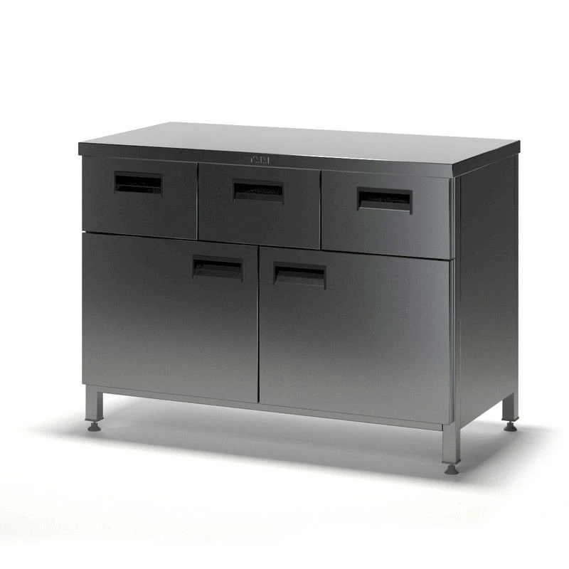 Pedestal table SGDR-1 with doors and drawers (stainless steel), without sideboard