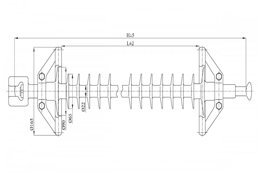Linear suspended rod insulator with protective sheath made of organosilicon composition LK 70/150-I-I-2 GP