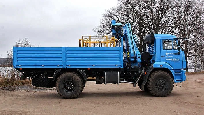 Flatbed platform, type 6706, modification 67063F with CMU manufactured by "INMAN" JSC on the basis of KAMAZ chassis, type 43502