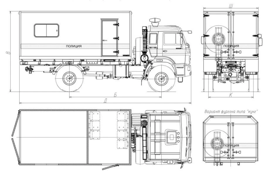 Truck trucks mod. 4795N1 without CMU on the basis of KAMAZ chassis mod. 43502-D5