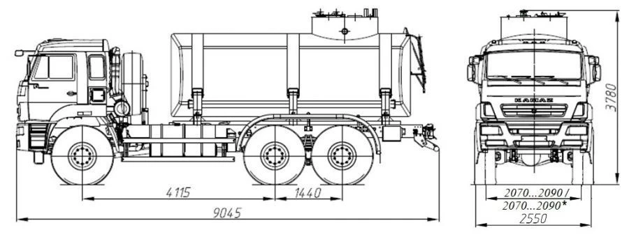 Tank truck for transportation of food liquids (technical water) ??? 4680A8-20 on chassis KAMAZ 65224-53, 65224-54