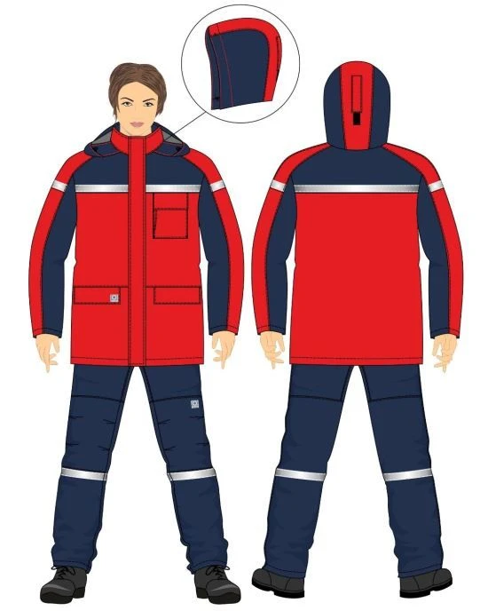 Women's jacket for protection against thermal risks of electric arc, against water, including unfavourable weather conditions.