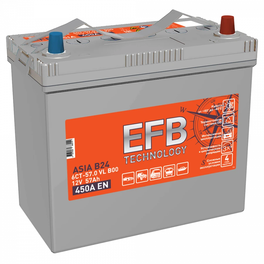 Accumulator battery starter lead-acid TUBOR ASIA EFB 6ST-57.1(0) VL V00