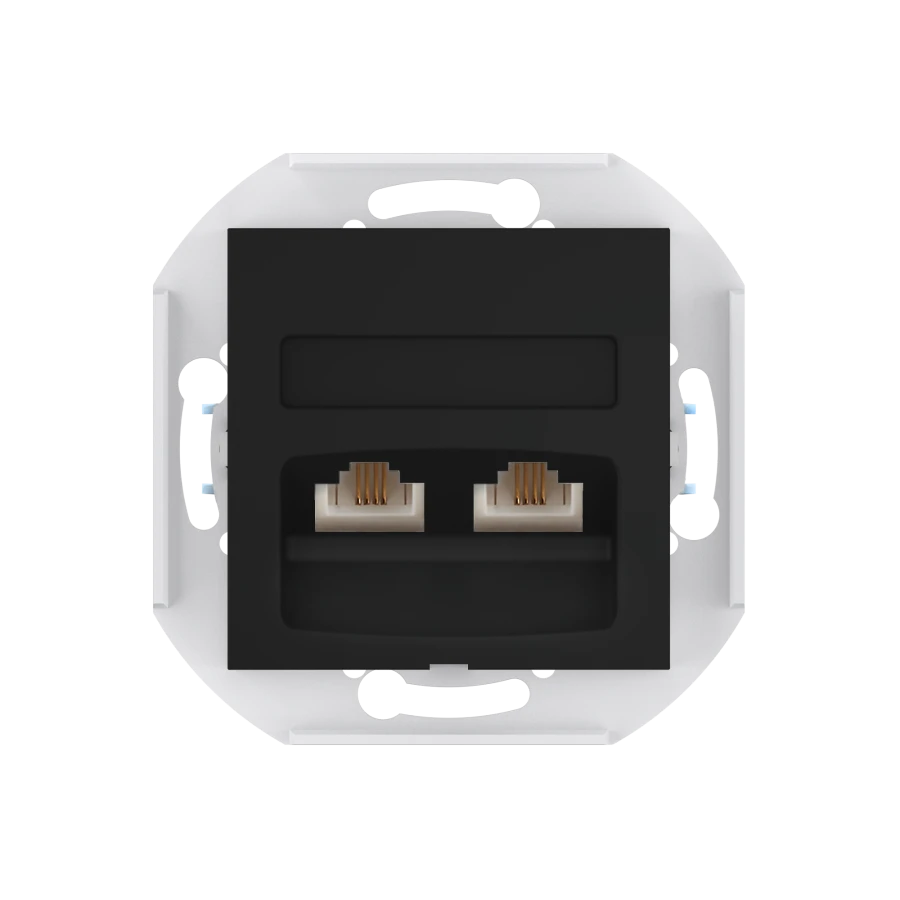 CADUCEUS ALING PRESTIGE Flush-mounted double telephone socket 2xRJ12 6P4C, black (soft touch), art. no. 6013.E1 (mechanism). 601