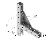 Reinforced corner SMA 659, with overall dimensions from 41x107,5x92,5 mm, metal thickness 4,0 mm, stainless steel grade AISI 30.