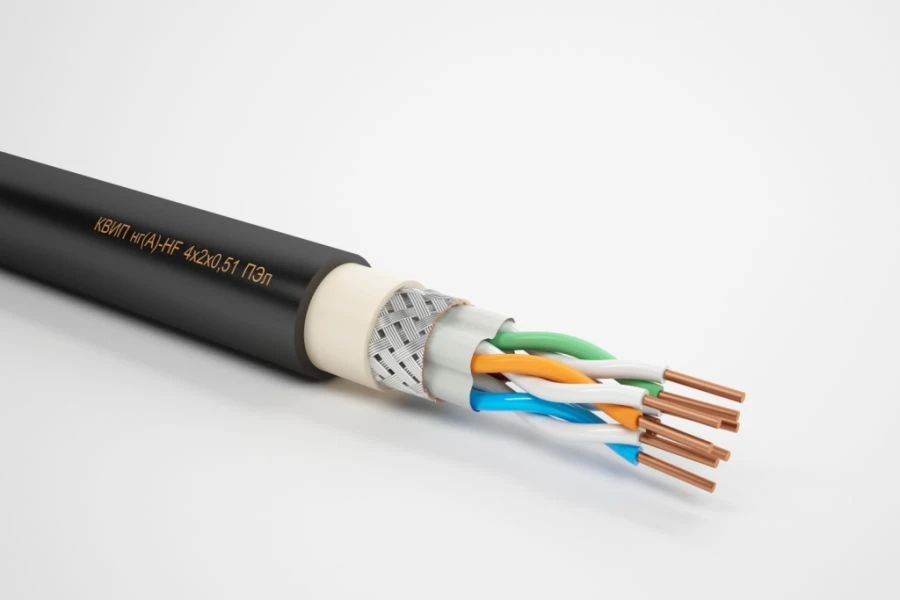 Twisted pair cable with tinned copper conductors, mark KVIP ng(A)-FRHF xx P