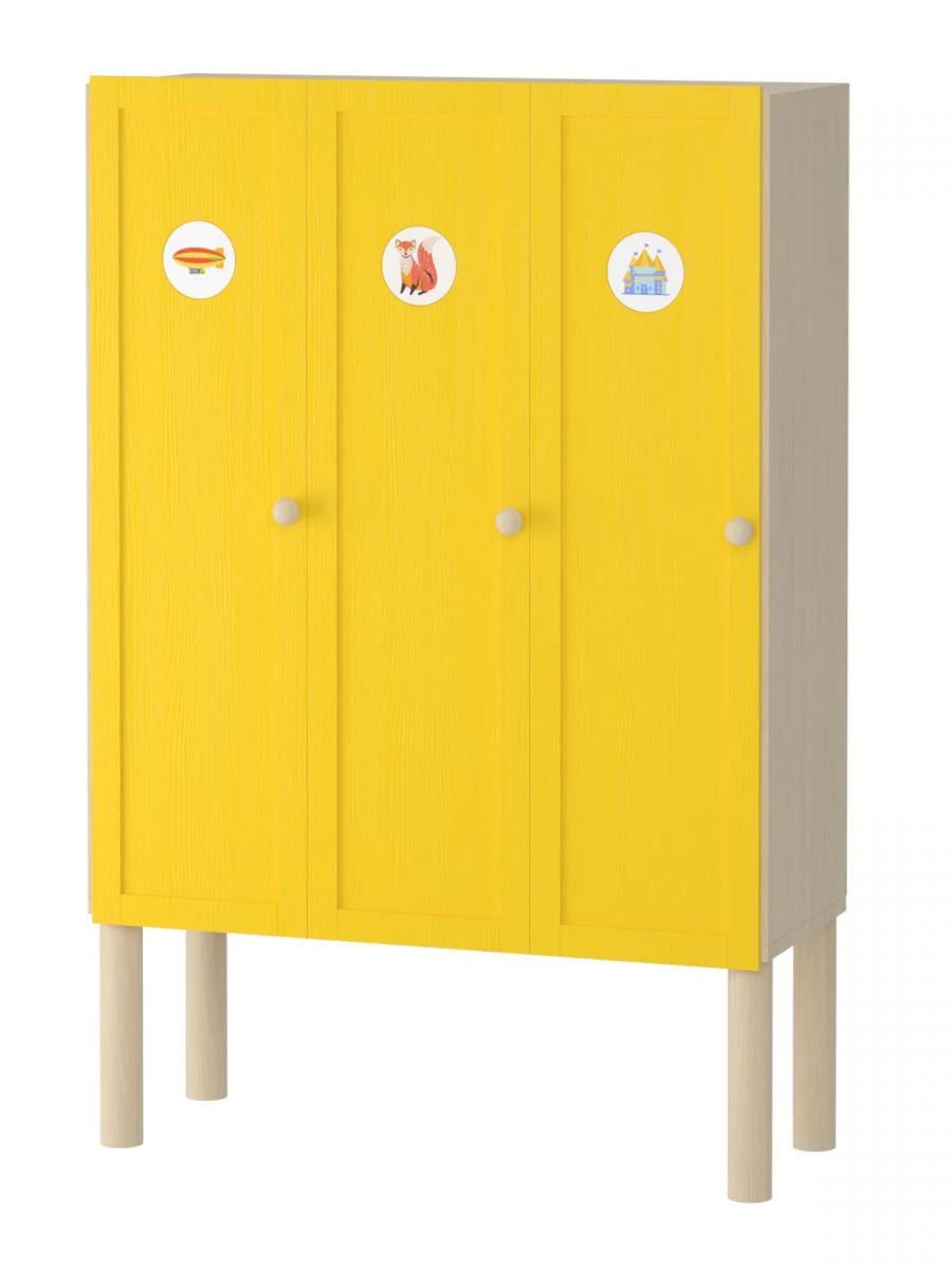 Locker room cupboard 3 sections / yellow