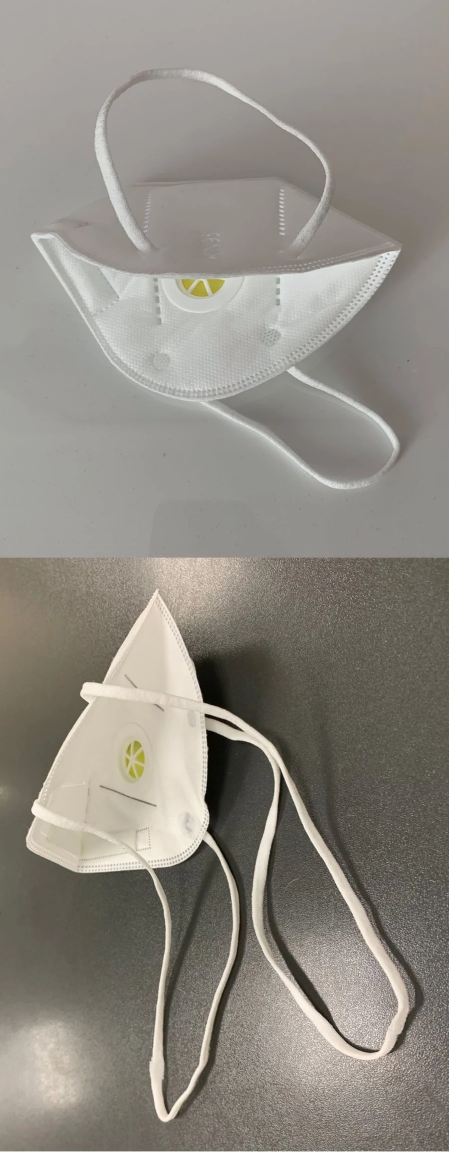 Medical protective masks of nonwoven fabrics "RCHZ-M", protection class FFP1, with grips behind the back of the head, with media