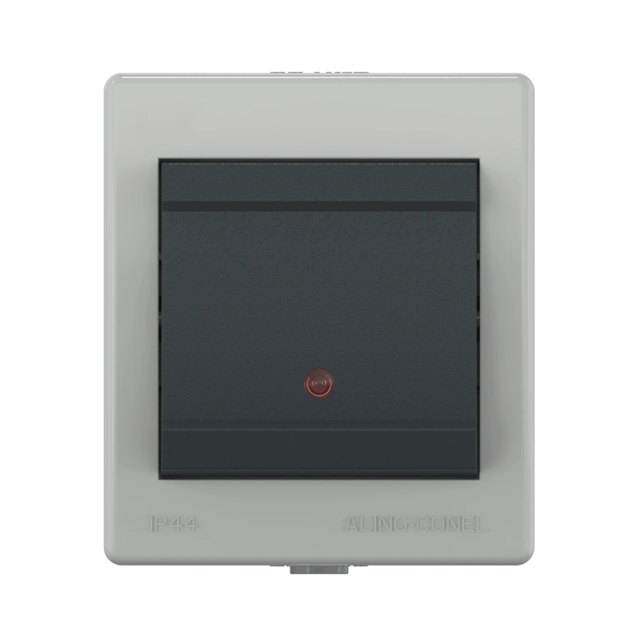 CADUCEUS ALING POWER Single-key switch for open wiring with indication when switching off 10AX, 250V~, IP44, grey, grey