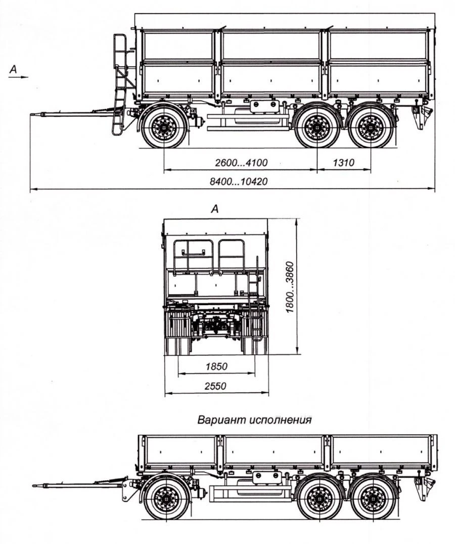 Tri-axle cargo trailer 8495-01 with axles HJD13Y30S18-1840T16-060 with load capacity 12 tonnes