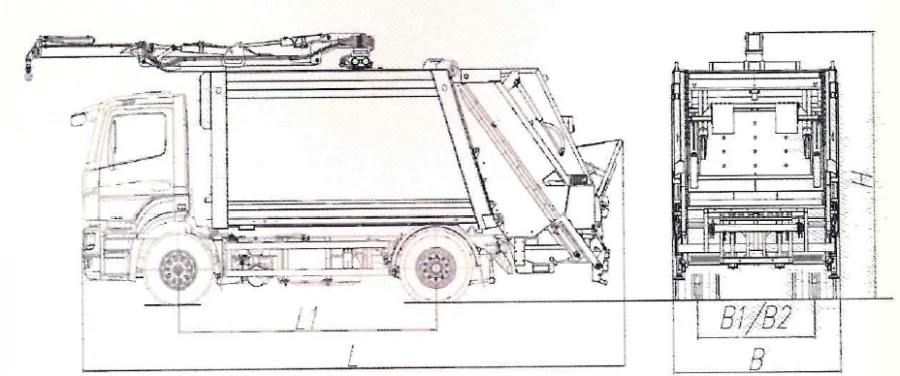 Rear-loading rubbish truck model MK-4547-15