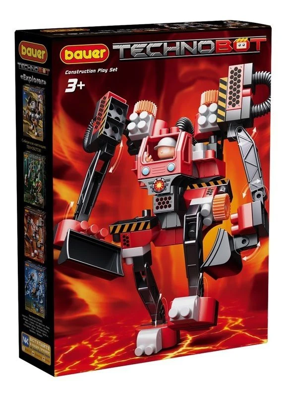 Bauer children's developmental toy "Technobot" series, set with large robot and pilot in a box (colour black, red)