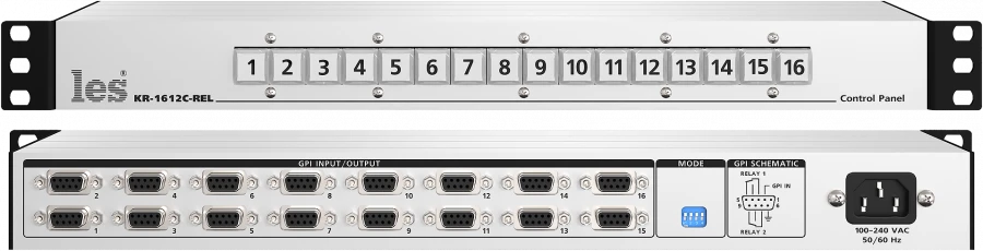 KR-1612C-REL - Control panel, 16 buttons, GPI output/input signals, locking of all buttons, built-in power supply.