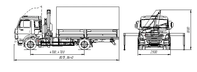 Special flatbed truck with CMU (FG 314, 414, 415, 415T, 514, 516), modification 3957K5, on KAMAZ 4308-G5 chassis.