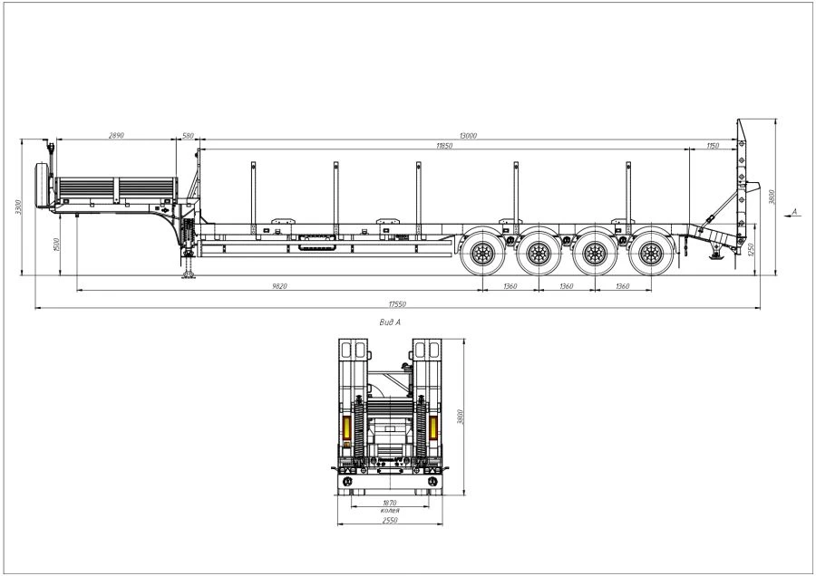 Semitrailer 98132B (loading space design - load-bearing frame, platform, cones, front shield, gangway)