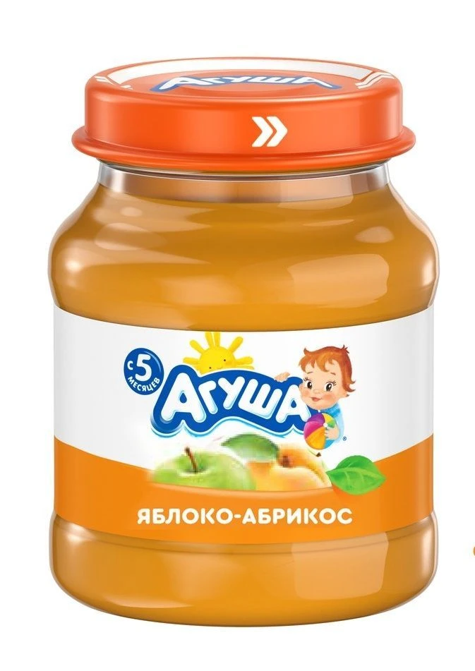 Puree apple-apricot homogenised, t.zn. "Agusha", 100 g. "Agusha", 100 g
