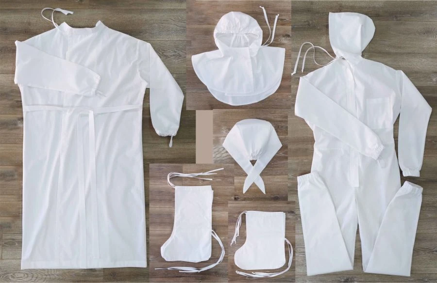 Reusable non-sterile protective clothing set in various versions: overalls, medical cap.