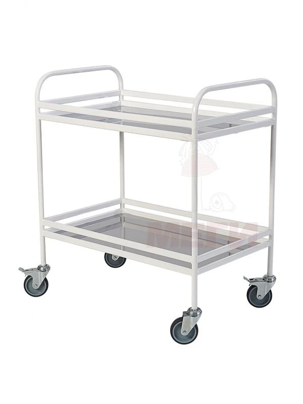 SPp-03-MSK(504) Mobile metal treatment table with two stainless steel shelves, with sides