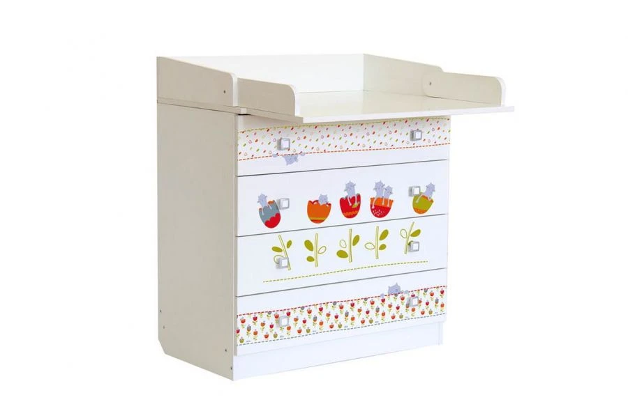 Polini kids Simple 1580 chest of drawers, Sleepy Kittens, white, article number 0001288.9.7
