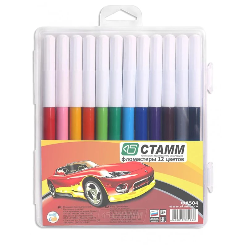 Crayons "Cars", 12 colours, washable, plastic pencil case, europodweight