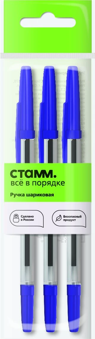 Ballpoint pen STAMM "Optima" blue, 1mm, 3pcs, Euro-suspended bag