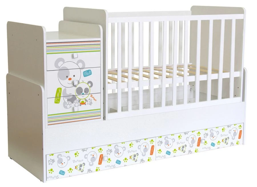 Polini kids Simple 1100 Pandas cot, white, article number 0001442.9.4