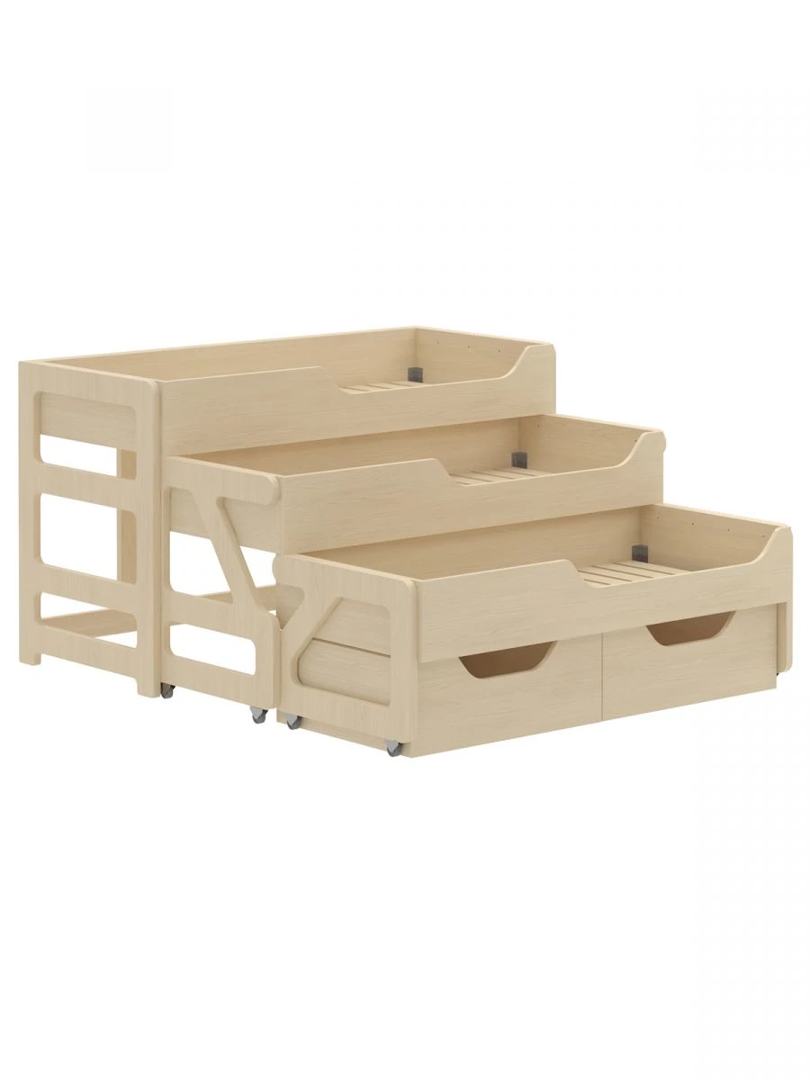 Children's three-drawer pull-out bed 1400 / colourless varnish