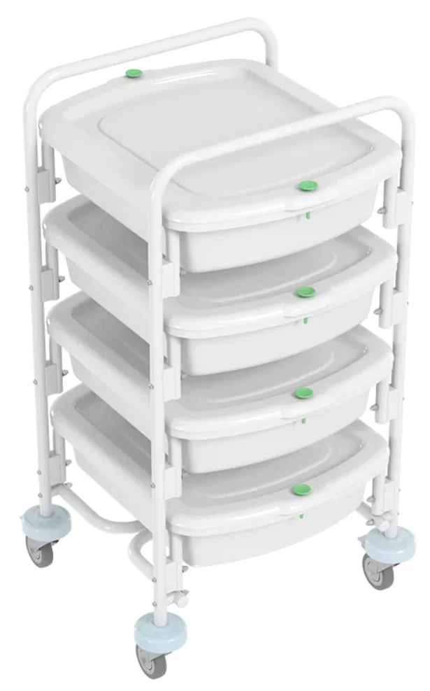 Endoscopic container trolley and containers for transportation and short-term storage of endoscopes TKE-4-"KRONT" according to T
