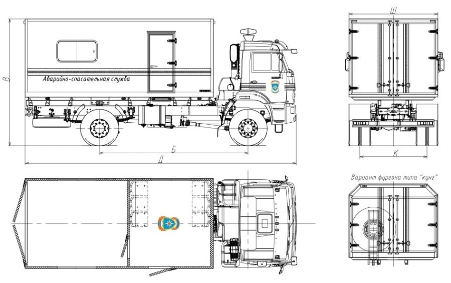 Emergency rescue trucks mod. 9723BK without CMU on the basis of KAMAZ chassis mod. 43265-D5